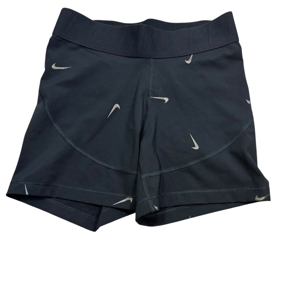 Ladies Nike Pro Dri-Fit Compression Shorts Medium‎ Black with Metallic Swoosh’s